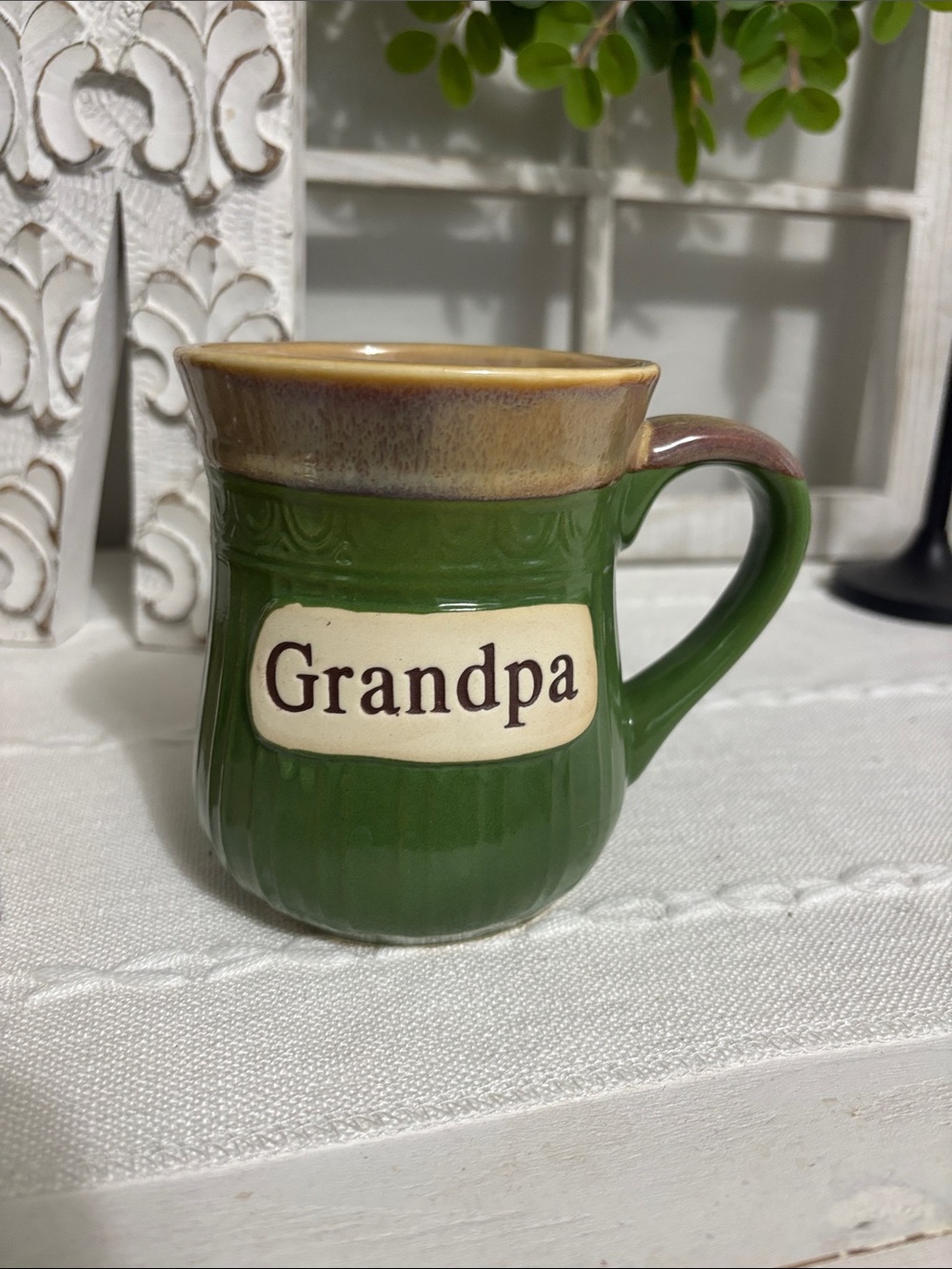 Cracker Barrel Green and Brown 'Grandpa' Ceramic Mug